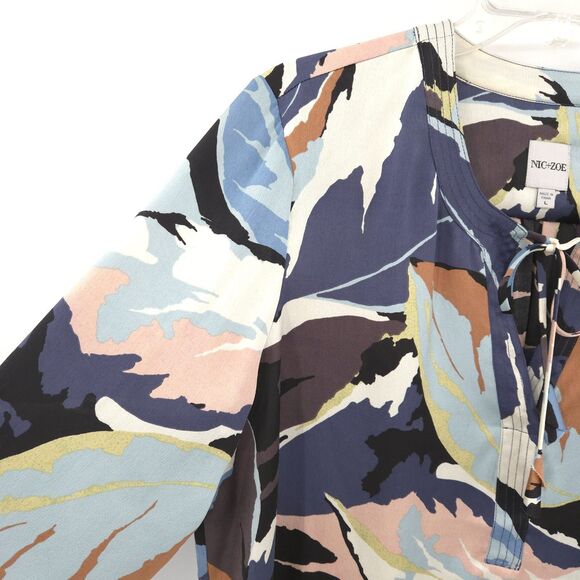 Nic+Zoe Ivy popover leaf print top Size L Blouse long sleeve silky - Picture 4 of 9